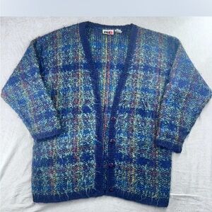 Vintage Blue Plaid Cardigan Sweater